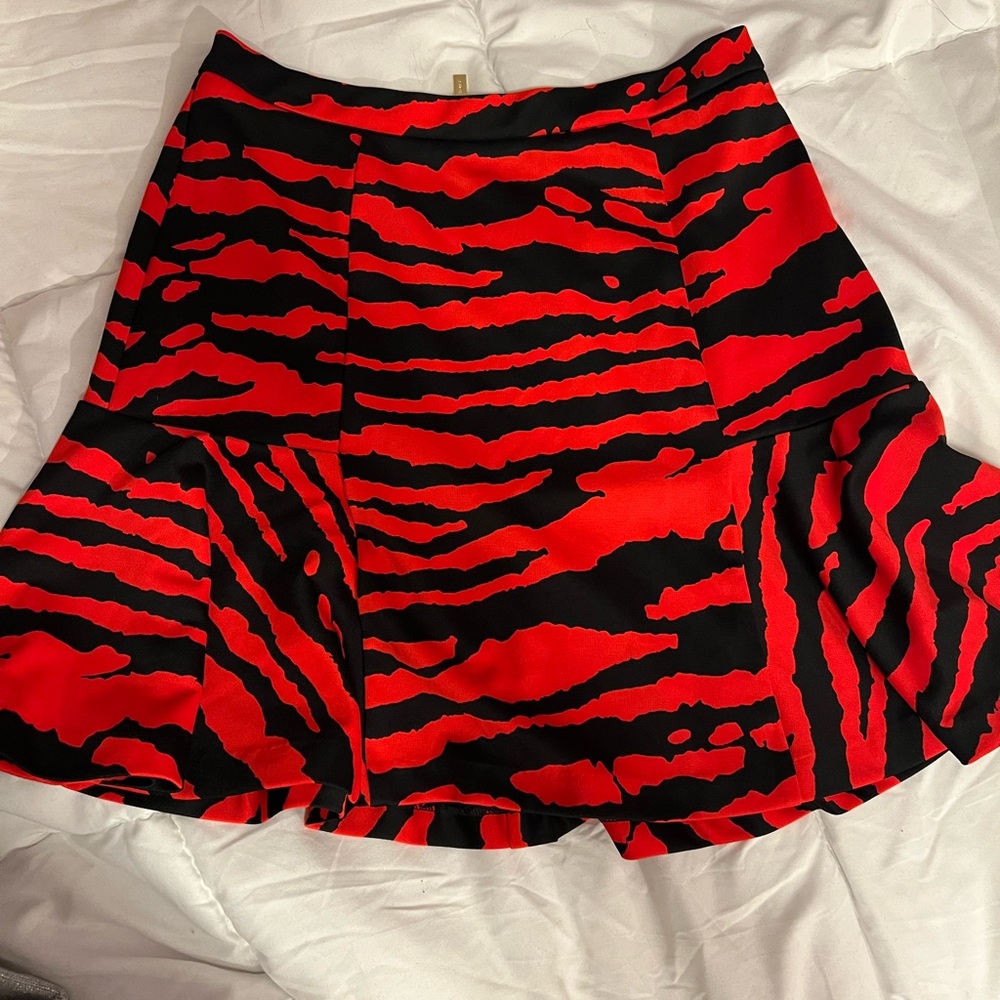 Michael Kors Red and Black Mini A-Line Skirt for Cocktail